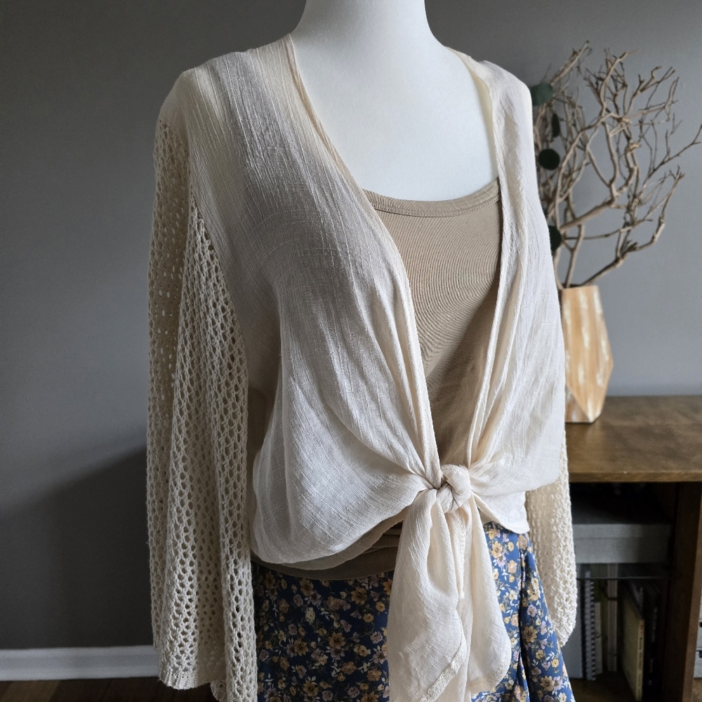 Cream Tie-Front Cardigan